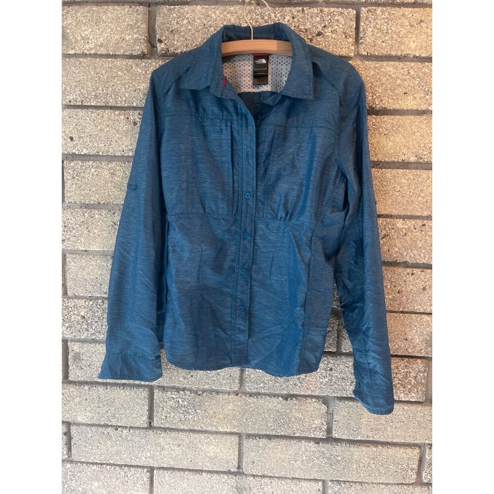 The North Face Womens Blue Button-Up Shirt M/M Polyester Lightweight